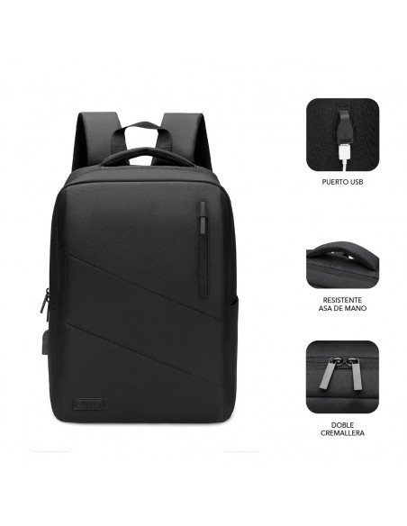 SUBBLIM City Backpack Mochila para portátil 15.6", Poliéster Oxford, Negra
