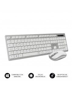 SUBBLIM Teclado Ergonómico y ratón inalámbricos Plano Silencioso Plateado Blanco Ergo
