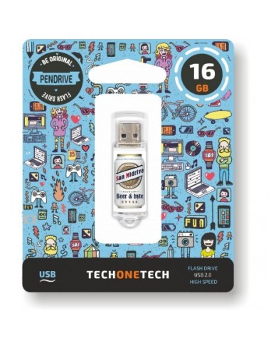 TECH1TECH Beers & Bytes San Midrive unidad flash USB 16 GB USB tipo A 2.0 Transparente, Blanco