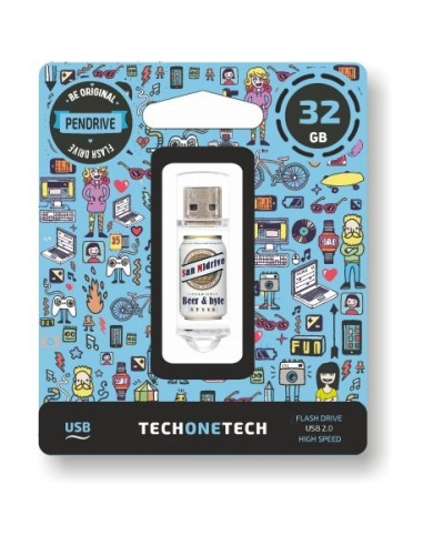 TECH1TECH Beers & Bytes San Midrive unidad flash USB 32 GB USB tipo A 2.0 Transparente, Blanco