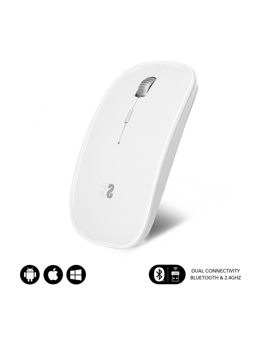 SUBBLIM Ratón Inalámbrico Bluetooth + RF Dual Flat Mouse White