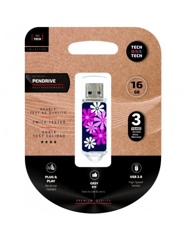 TECH1TECH TEC4017-16 unidad flash USB 16 GB USB tipo A 2.0 Azul, Rosa, Púrpura, Blanco