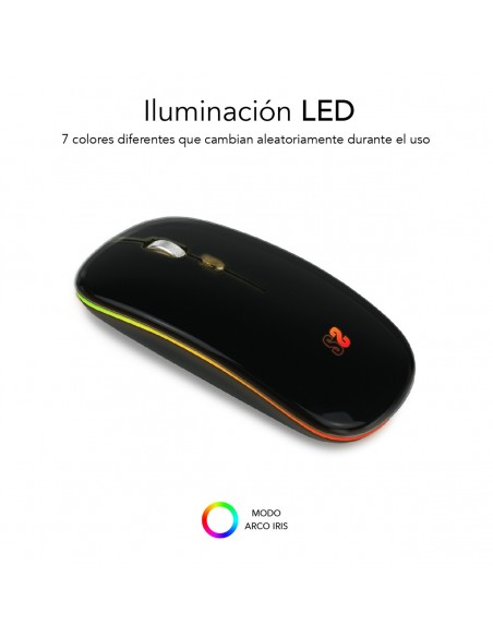 SUBBLIM Ratón Inalámbrico Bluetooth + RF RGB LED Dual Flat Mouse Black