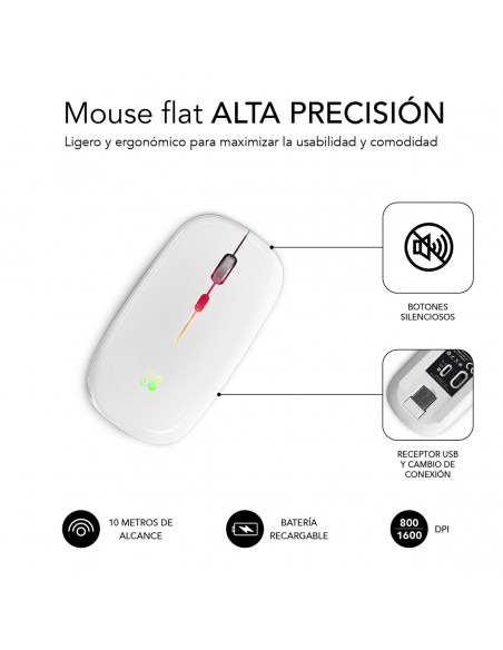 SUBBLIM Ratón Inalámbrico Bluetooth + RF RGB LED Dual Flat Mouse White