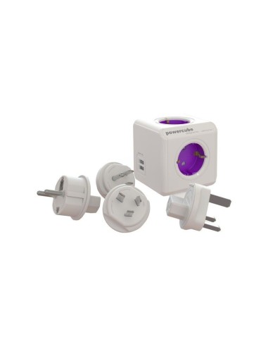 Allocacoc ReWirable USB + IEC Cable base múltiple 4 salidas AC Interior Púrpura, Blanco