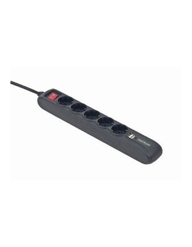 EnerGenie SPG5-U2-5 limitador de tensión Negro 5 salidas AC 5 V 1,5 m