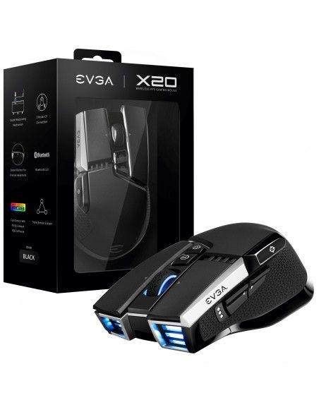 EVGA X20 ratón Ambidextro RF Wireless+Bluetooth+USB Type-A Óptico 16000 DPI