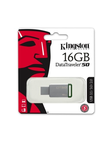 16GB USB 3.0 DATA TRAVELER 50 (METAL/GREEN) BULK PACK 100-UNIT MIN (COMPATIBLE, NON-PROPRIETARY) - Imagen 1