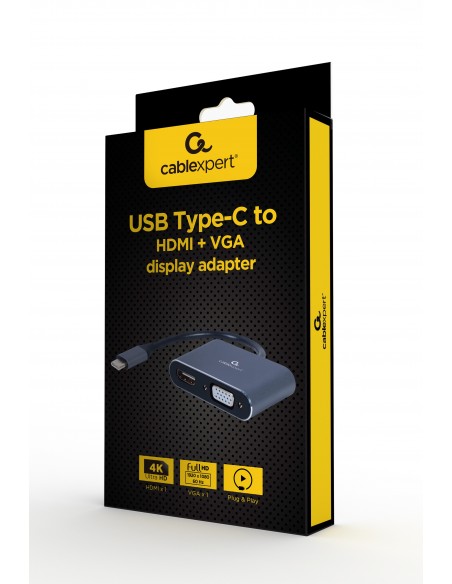 Cablexpert A-USB3C-HDMIVGA-01 adaptador de cable de vídeo 0,15 m USB Tipo C HDMI + VGA (D-Sub) Gris