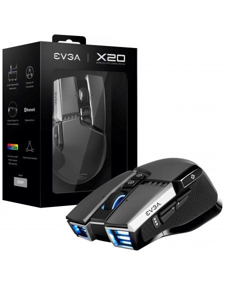 EVGA X20 ratón mano derecha RF Wireless+Bluetooth+USB Type-A Óptico 16000 DPI