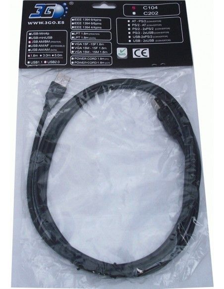 3GO 1.8m USB 2.0 A B cable USB 1,8 m USB A USB B Negro