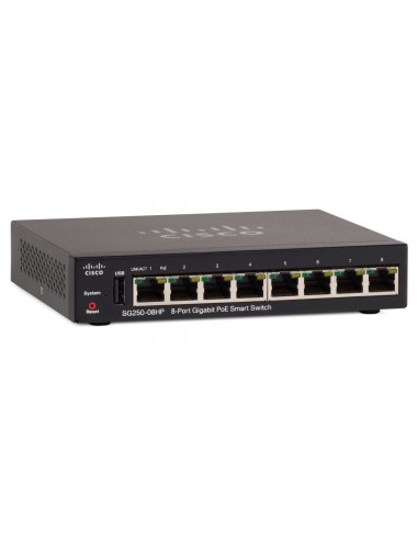 Cisco SG250-08HP Gestionado L2 L3 Gigabit Ethernet (10 100 1000) Energía sobre Ethernet (PoE) Negro