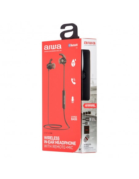 Aiwa ESTBT-400BK auricular y casco Auriculares Inalámbrico Dentro de oído, Banda para cuello Llamadas Música Bluetooth Negro