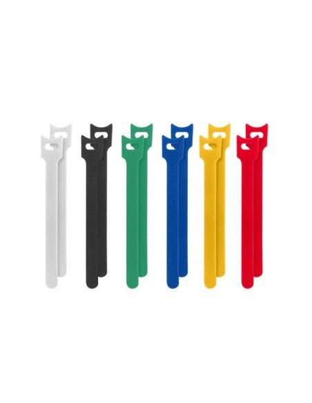 Lanberg ORG01-MT150-MC6 presilla Bridas adherentes para cables Tela Negro, Azul, Verde, Rojo, Blanco, Amarillo 12 pieza(s)