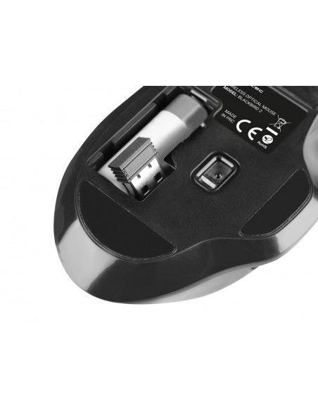 NATEC Pel?, BlackBird 2, Silent, Wireless, 1600 DPI, Optin?, Juodas ratón RF inalámbrico IR LED