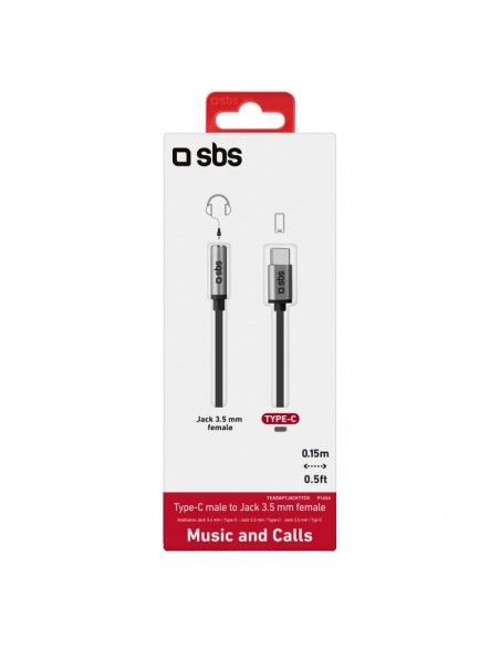 SBS TEADAPTJACKTYCK cable de teléfono móvil Negro 0,15 m USB C 3,5mm