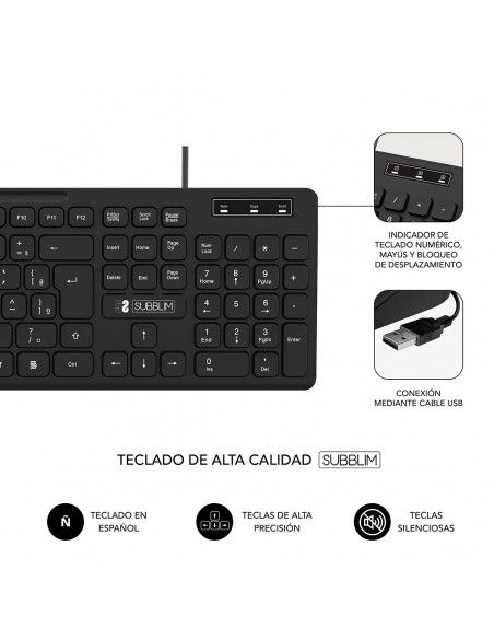 SUBBLIM Teclado Ergonómico Business Slim Silencioso con cable USB