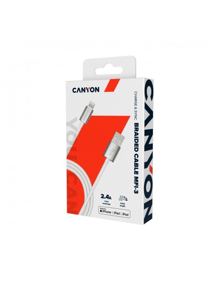 CABLE LIGHTNING TRENZADO A USB(A) 2.0 CANYON 1M WH