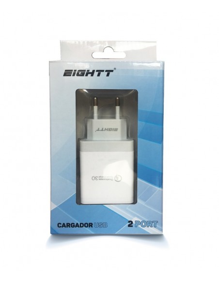 CARGADOR EIGHTT USB QUALCOOM 3.0 12W 2 PUERTOS 1X12V1.5A9V 1.8A5V 2.4A1X5V 2.4A