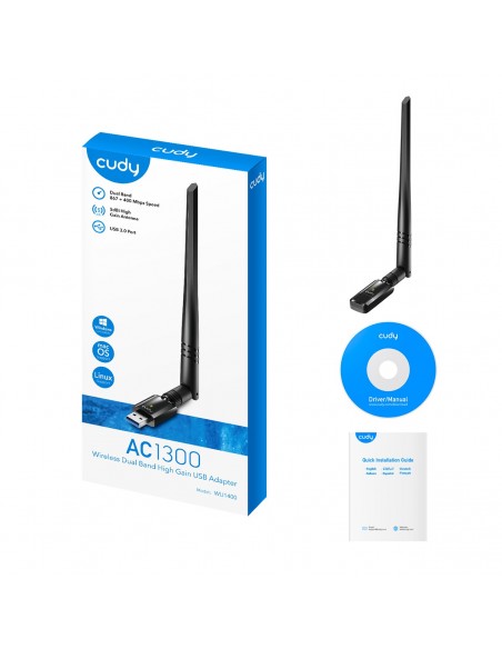 ADAPTADOR CUDY AC1300 WIFI HIGH GAIN USB 3.0 ADAPTER WU1400