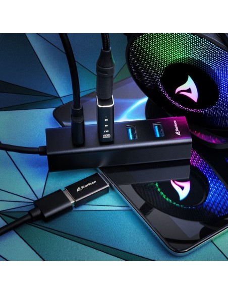 HUB USB SHARKOON 4X3.2 GEN 1 ALUMINIO NEGRO