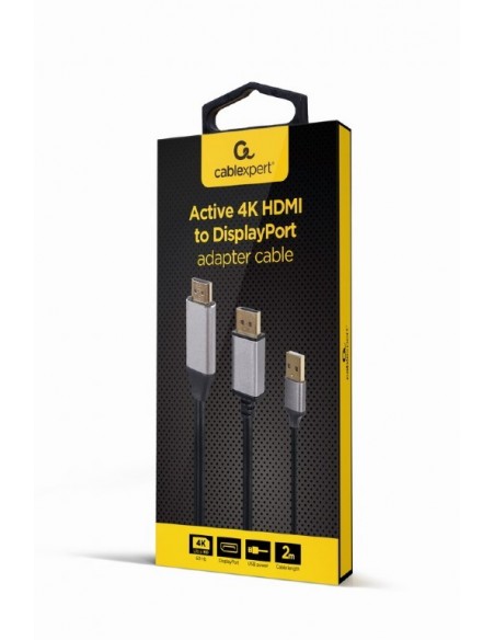 CABLE ADAPTADOR  GEMBIRD ACTIVO 4K HDMI MACHO A DISPLAYPORT MACHO 2 M NEGRO