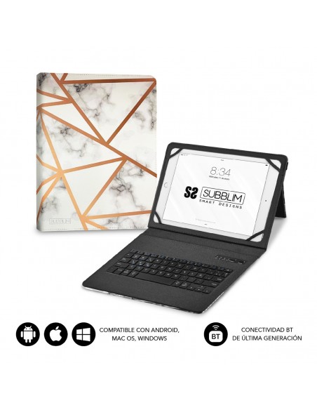 SUBBLIM Funda con Teclado Keytab Pro BT Trendy Marmol Blanco