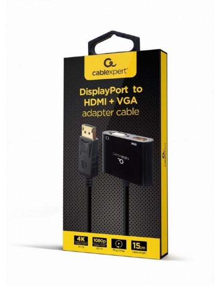 DISPLAY GEMBIRD PORT MACHO A HDMI HEMBRA + CABLE ADAPTADOR VGA HEMBRA NEGRO