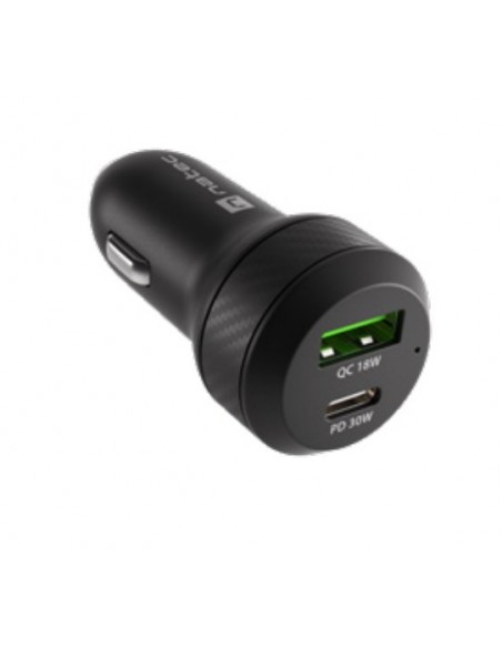 CARGADOR COCHE NATEC CONEY 1XUSB, 1XUSB-C QC3.0, PD 3.0 48W NEGRO