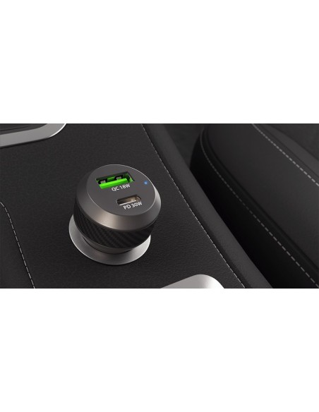 CARGADOR COCHE NATEC CONEY 1XUSB, 1XUSB-C QC3.0, PD 3.0 48W NEGRO