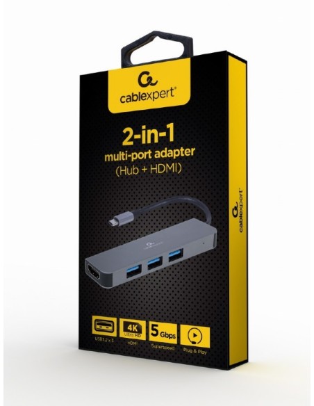 ADAPTADOR MULTIPUERTO GEMBIRD USB TIPO C 2 EN 1 HUB , HDMI
