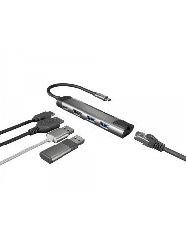 ADAPTADOR 5 IN 1 USB-C  NATEC FOWLER GO 2X USB 3.0 HUB, HDMI 4K, USB-C PD
