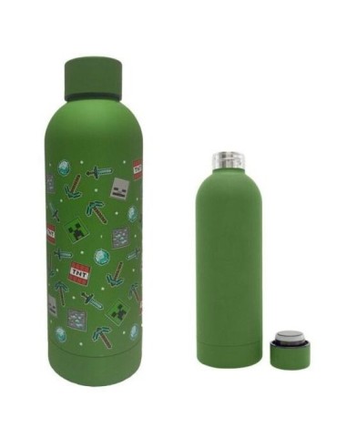 Botella Acero Inox Negro Logo Minecraft