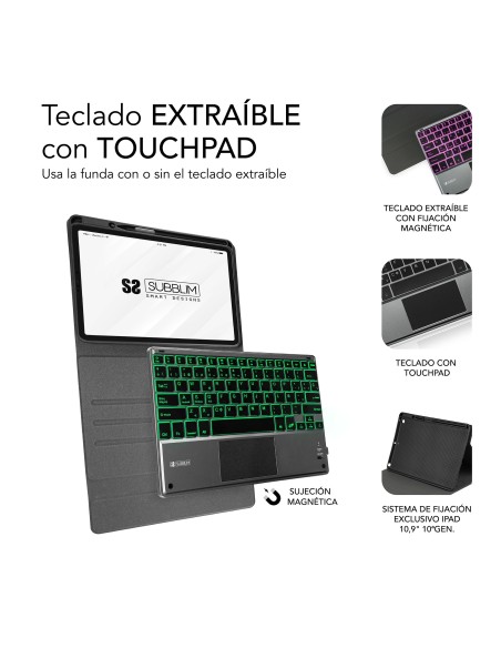 SUBBLIM Funda con Teclado Retroiluminado KEYTAB Pro BT Touchpad Ipad 10,9" 10a Gen Black