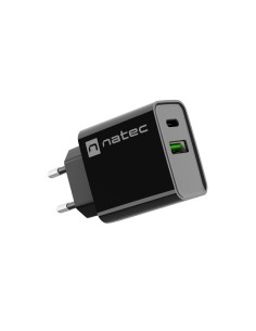 CARGADOR NATEC RIBERA 20W 1XUSB-A + 1XUSB-C PD3.0 QC3.0 NEGRO