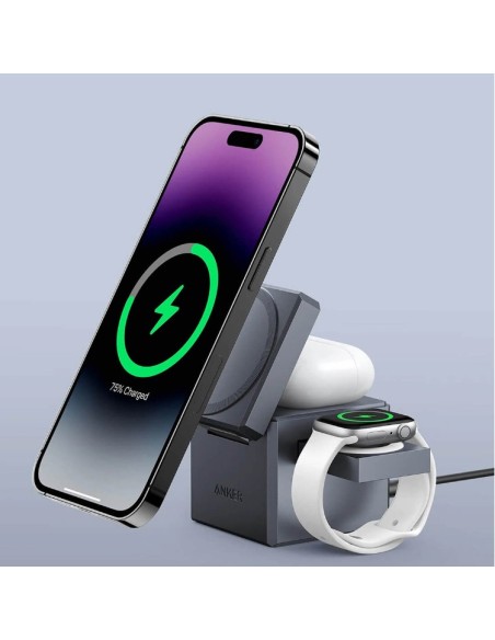 CARGADOR ANKER 3 EN 1 CON MAGSAFE CUBO GRIS