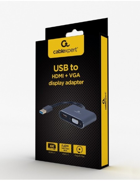 ADAPTADOR DE PANTALLA GEMBIRD USB A HDMI , VGA, GRIS ESPACIAL