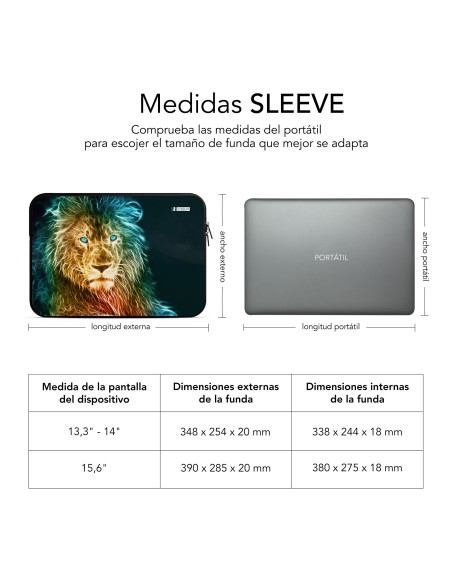 SUBBLIM Funda Ordenador Neopreno Trendy Sleeve Neo Lion 15,6"