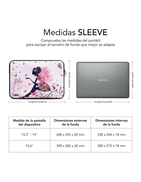 SUBBLIM Funda Ordenador Neopreno Trendy Sleeve Neo Hada 15,6"