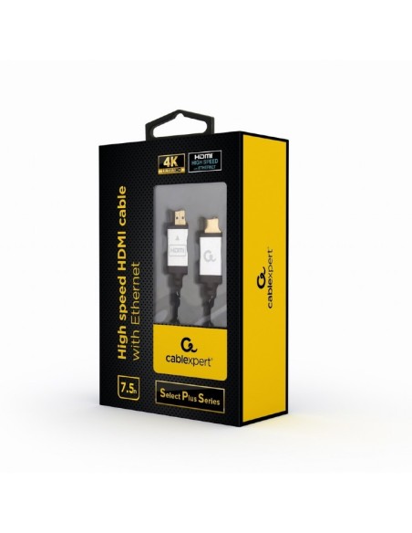 CABLE TRENZADO HDMI 2.0 4K 60HZ GEMBIRD SELECT PLUS CON ETHERNET 7.5M NEGRO