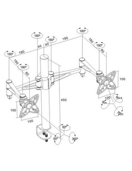 TooQ SOPORTE DE MESA GIRATORIO E INCLINABLE PARA MONITOR   TV LCD, PLASMA (3 PIVOTES, 2 BRAZOS) 13-23, NEGRO