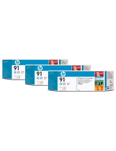 HP Pack de ahorro 3 cartuchos tinta 91 pigmentada cian claro 775 ml