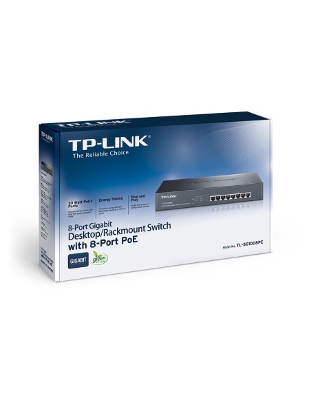 TP-LINK TL-SG1008PE switch No administrado L2 Gigabit Ethernet (10 100 1000) Negro Energía sobre (PoE)