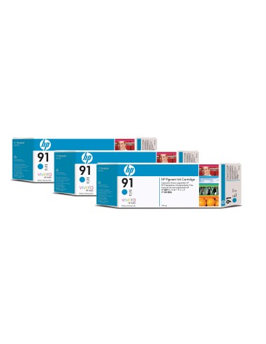 HP Pack de ahorro 3 cartuchos tinta 91 cian 775 ml