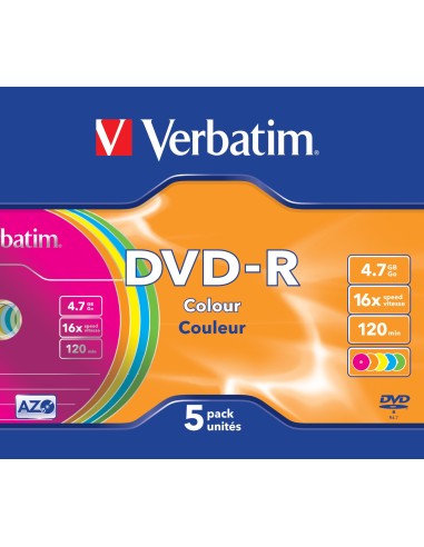 DVD-R 16X CAJA JEWELL 5UD COLORES