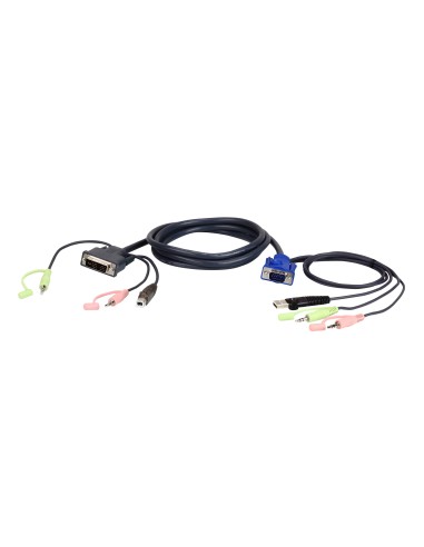 Aten 2L-7DX2U adaptador de cable de vídeo 1,8 m HDB-15 Male, USB A, Mini Stereo Jack DVI-I (Single Link), USB B, Mini Stereo