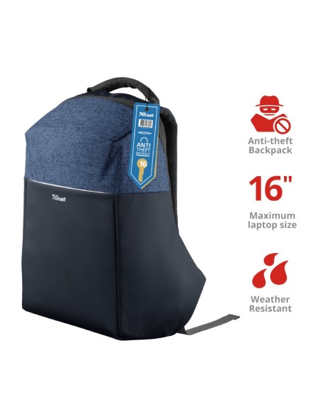 Trust Nox Anti-theft mochila Negro   Azul Poliéster