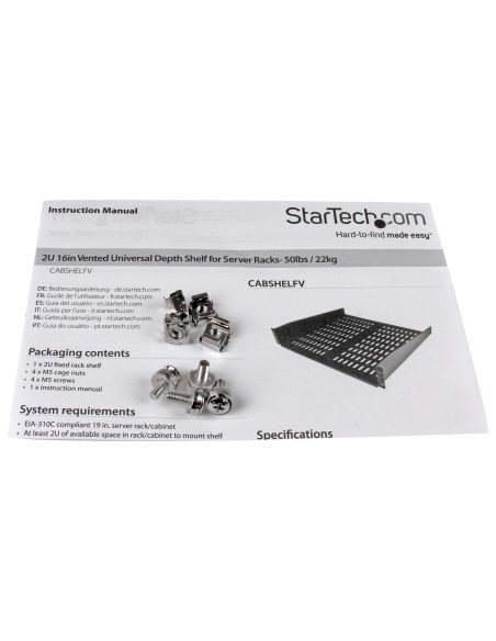 StarTech.com Estante Bandeja Ventilado Cantilever para Armario Rack de Servidores 2U Profundidad Fija - 22kg
