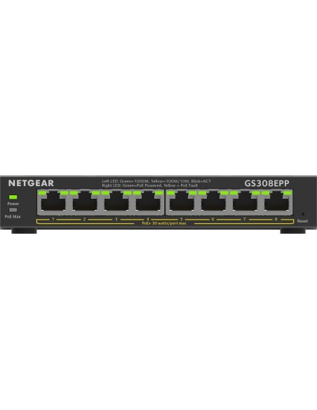 Netgear GS308EPP Gestionado L2 L3 Gigabit Ethernet (10 100 1000) Energía sobre Ethernet (PoE) Negro
