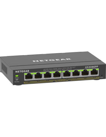 Netgear GS308EPP Gestionado L2 L3 Gigabit Ethernet (10 100 1000) Energía sobre Ethernet (PoE) Negro
